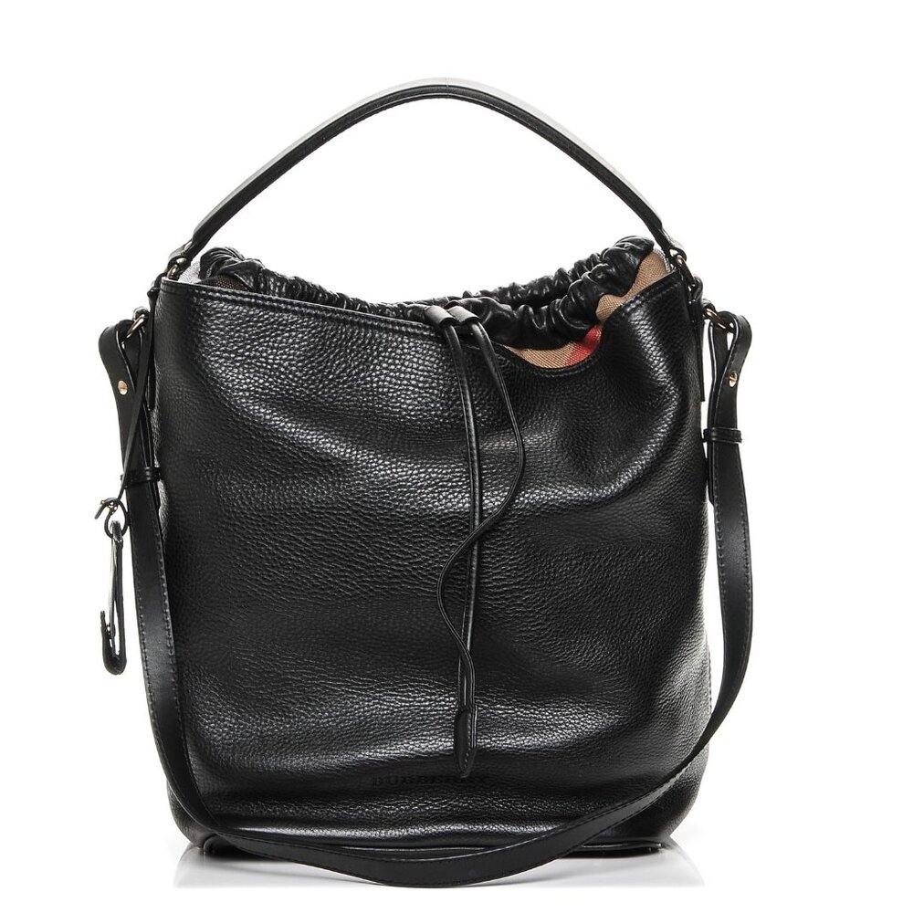 Burberry Grainy Calfskin Canvas Mega Check Medium Ashby Hobo Black